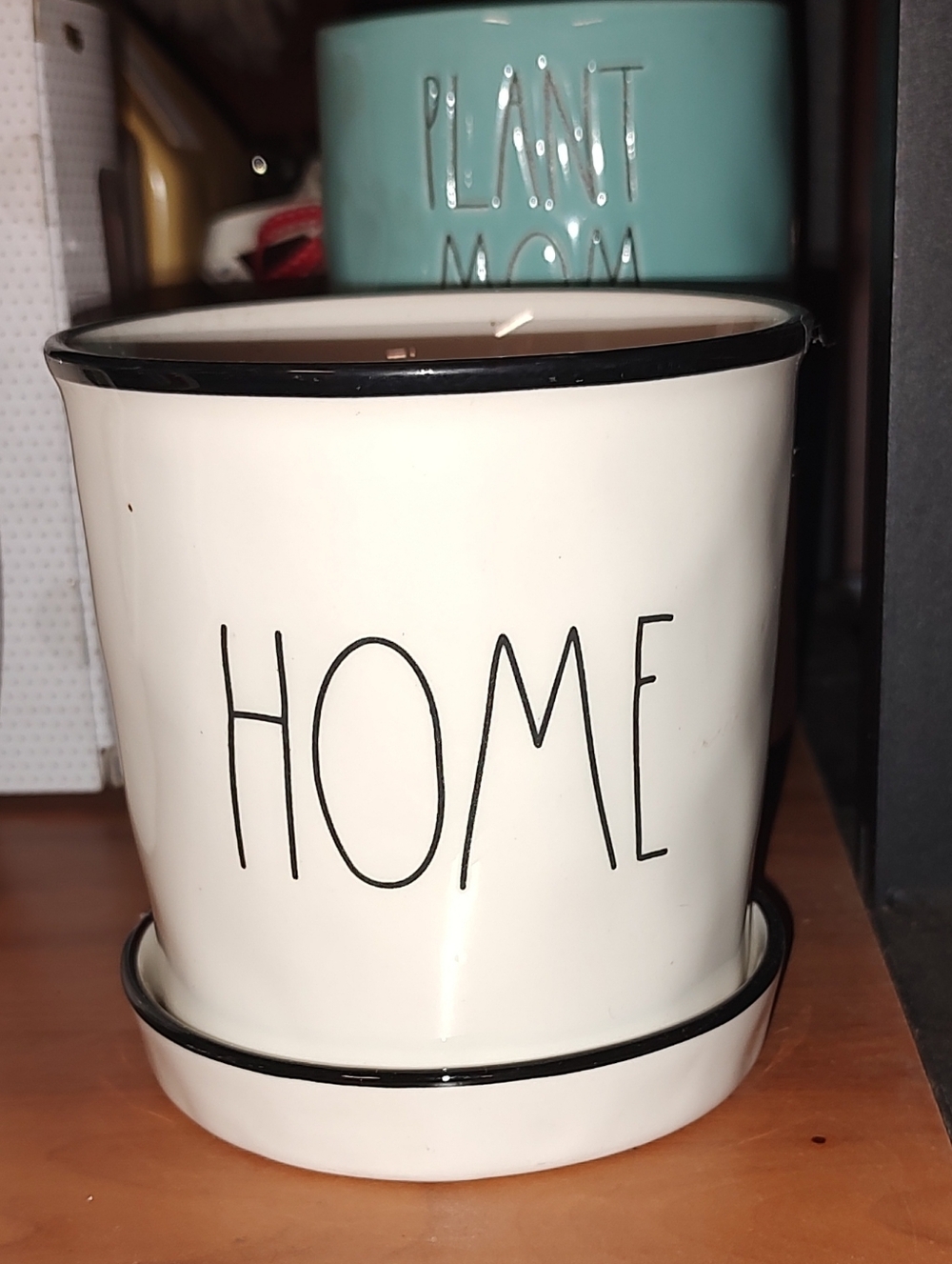 Rae Dunn 6" HOME Ceramic Planter Pot - White with Black Trim